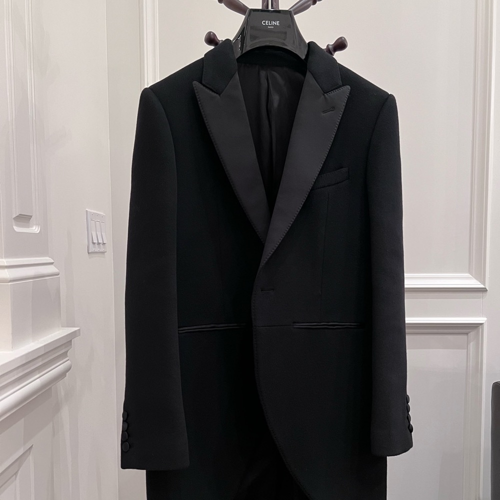 New Celine men’s cashmere tuxedo coat